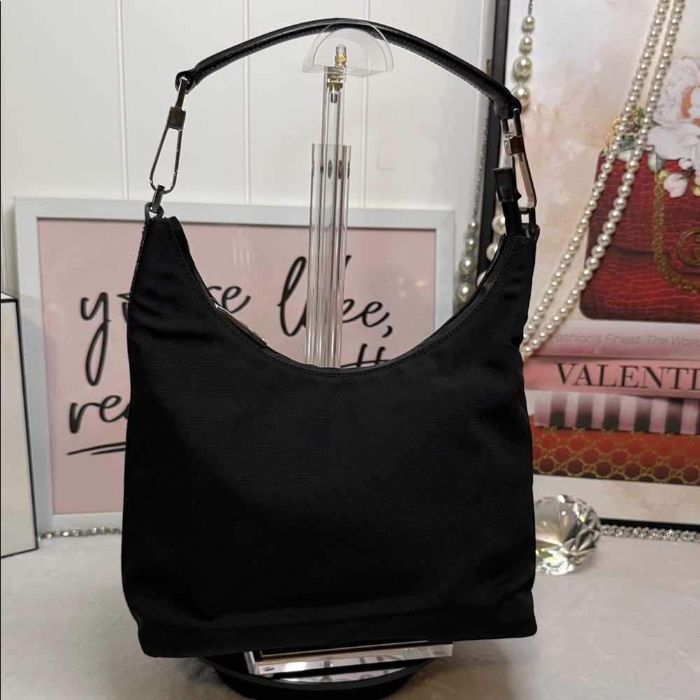 Gucci Black Nylon Mini Hobo Bag Silver Hardware Y2K Vintage Italy Authentic